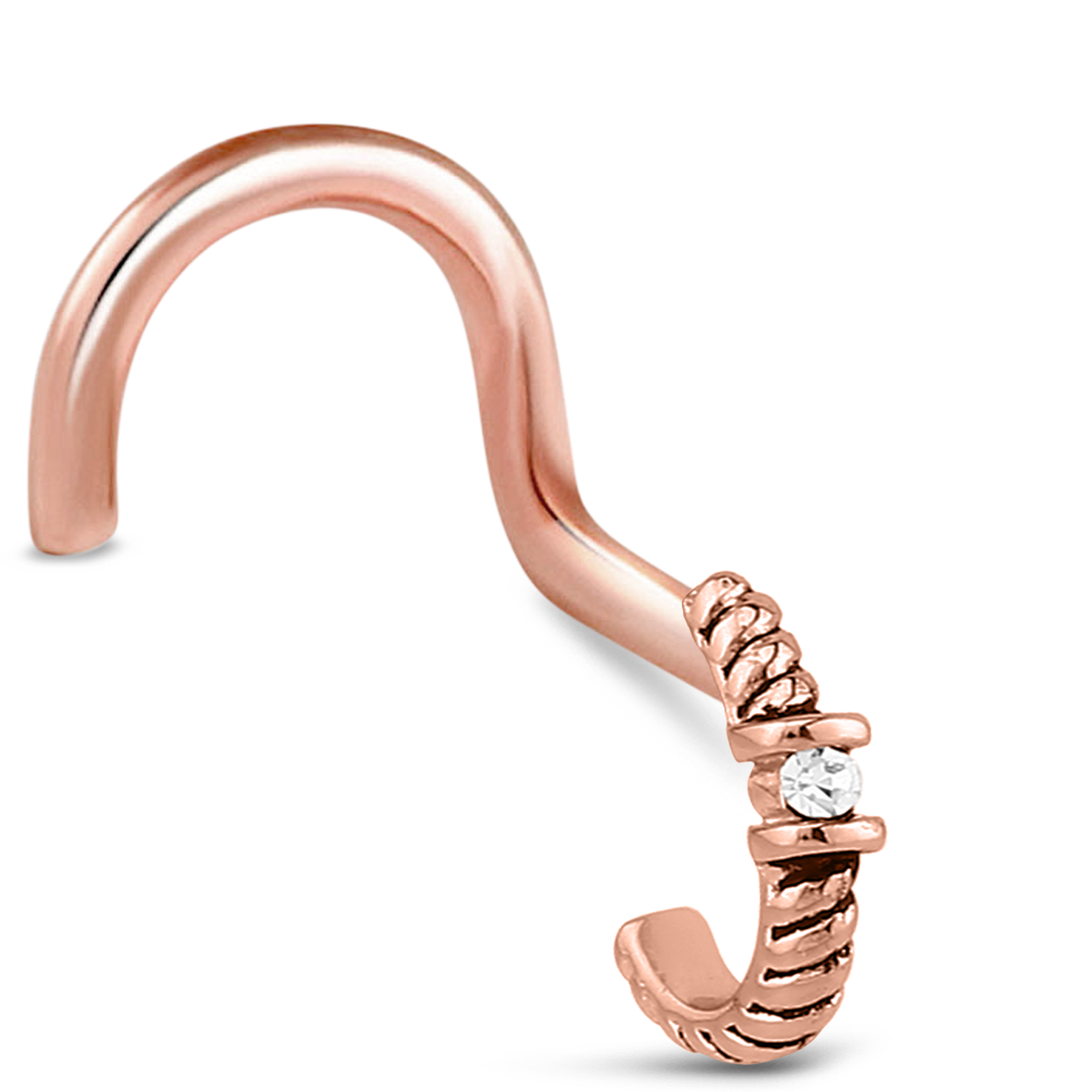 Twisted Single Solitaire CZ Nose Hugger Stud Ring 316L Surgical Steel