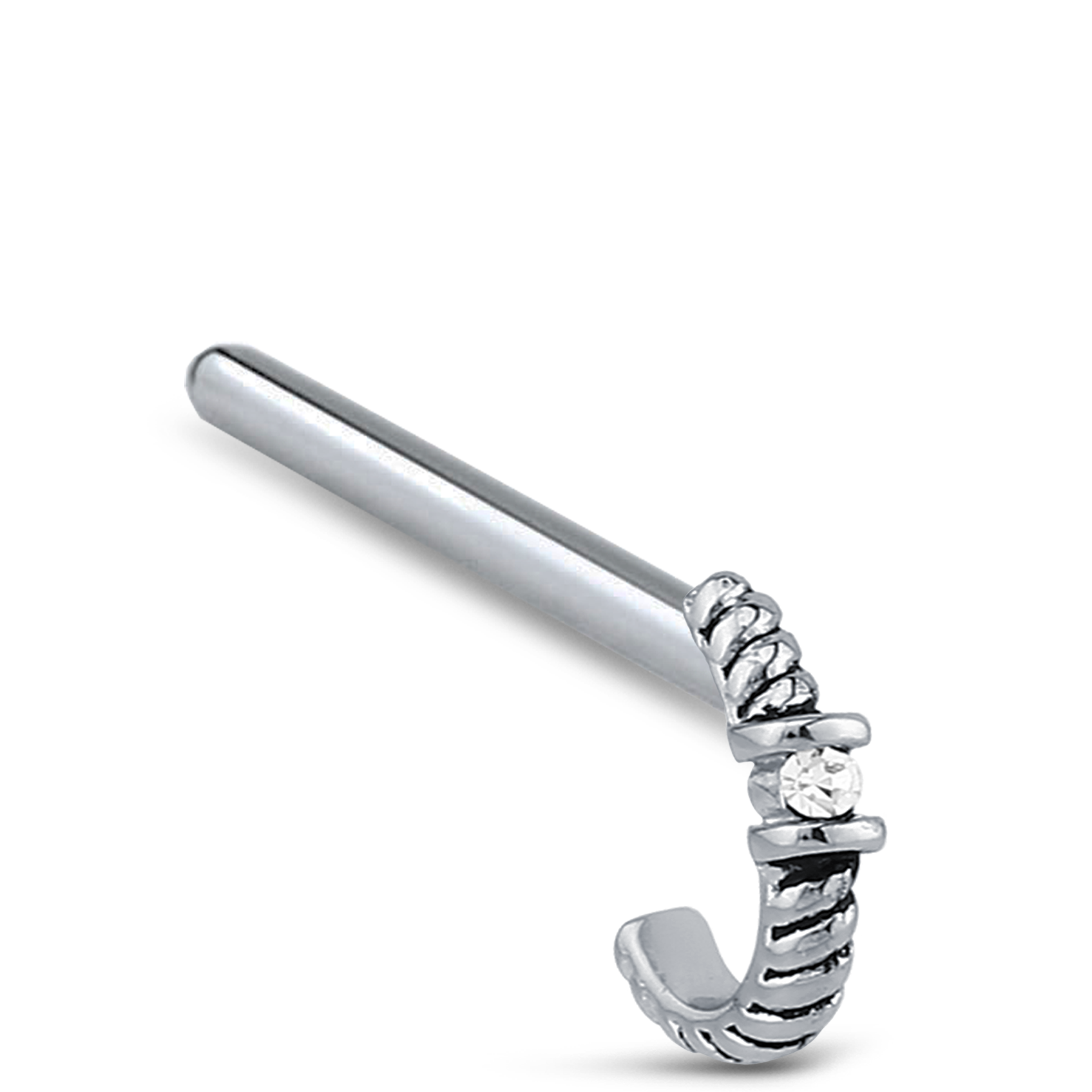 Twisted Single Solitaire CZ Nose Hugger Stud Ring 316L Surgical Steel