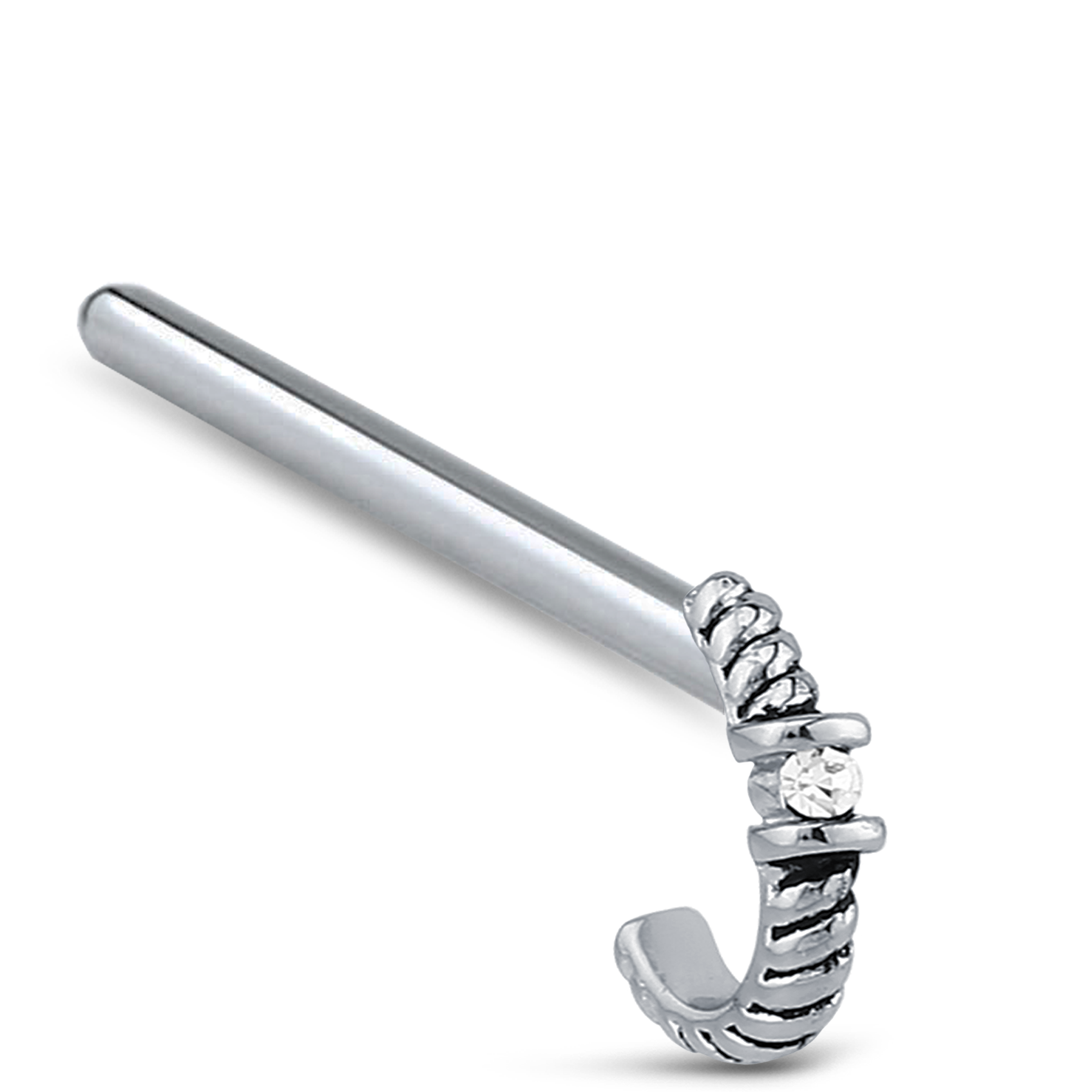 Twisted Single Solitaire CZ Nose Hugger Stud Ring 316L Surgical Steel