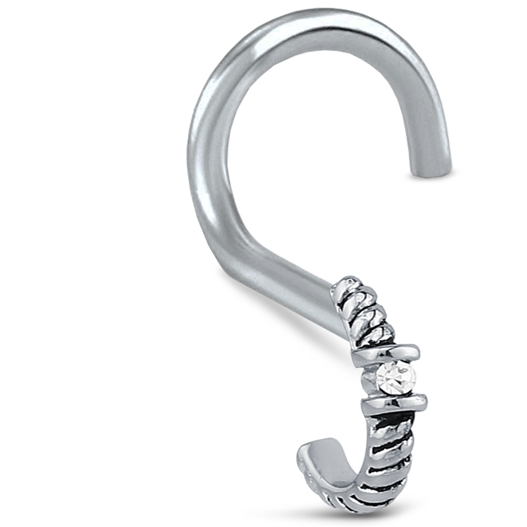 Twisted Single Solitaire CZ Nose Hugger Stud Ring 316L Surgical Steel
