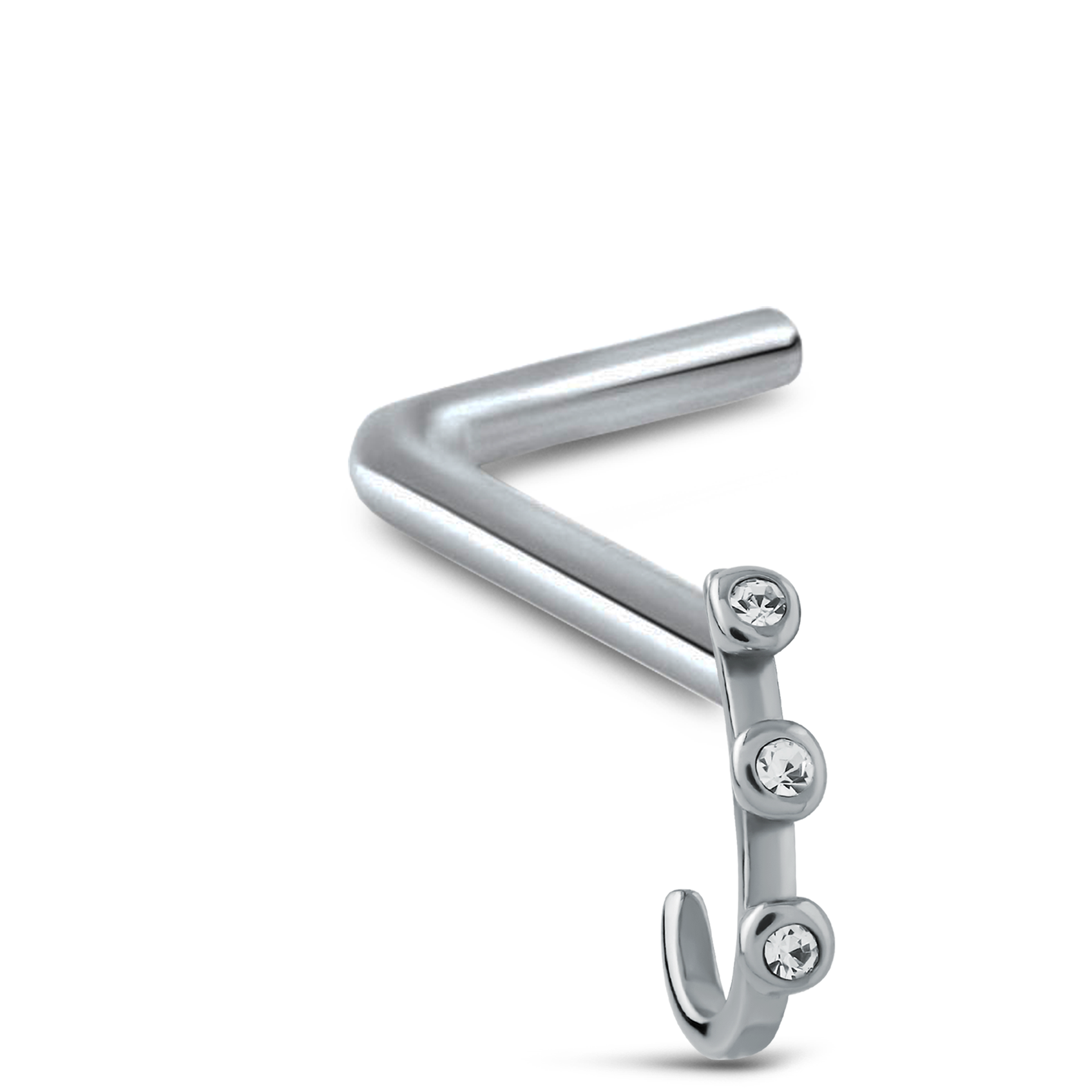 Triple CZ Nose Hugger Ring Stud 316L Surgical Steel 20G