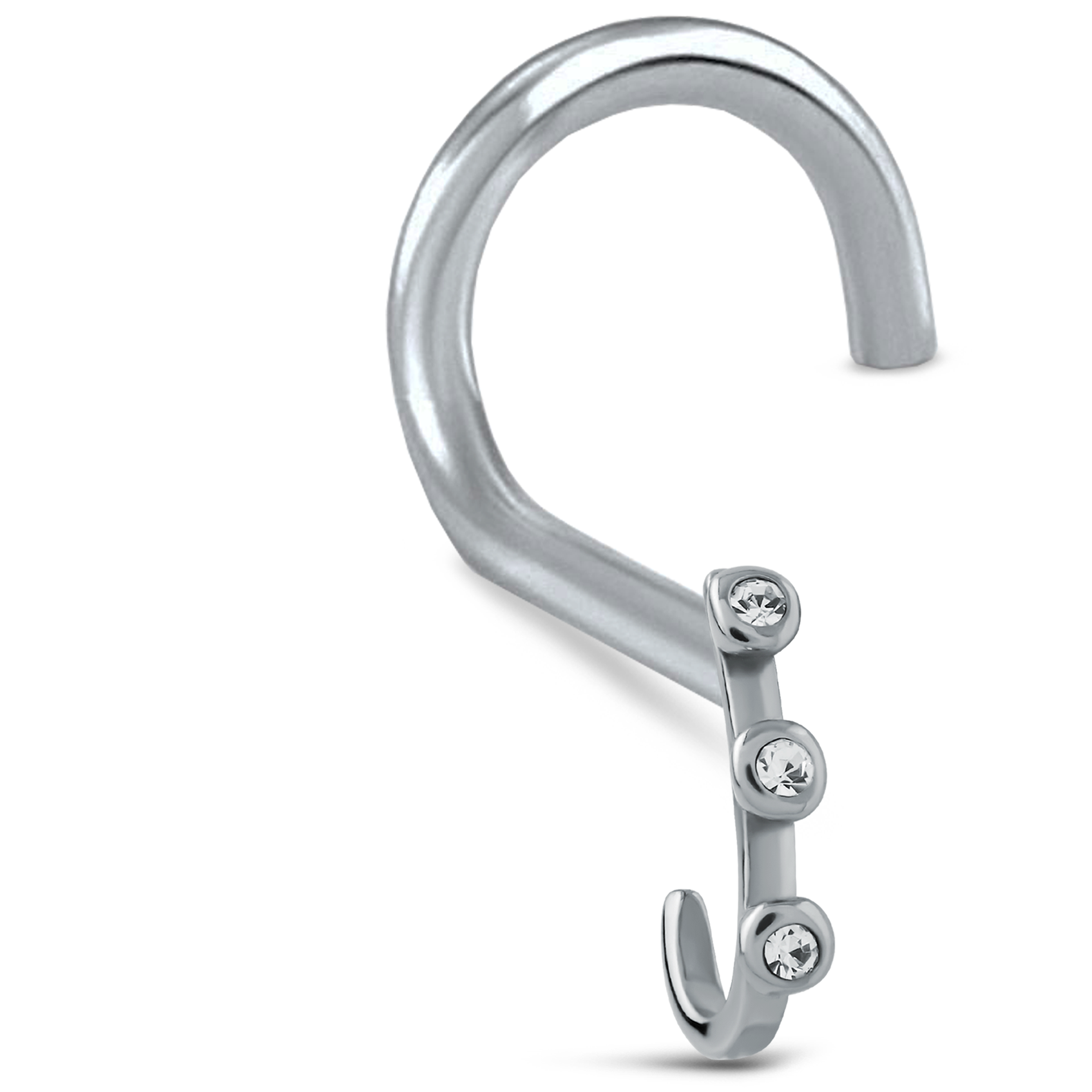 Triple CZ Nose Hugger Ring Stud 316L Surgical Steel 20G