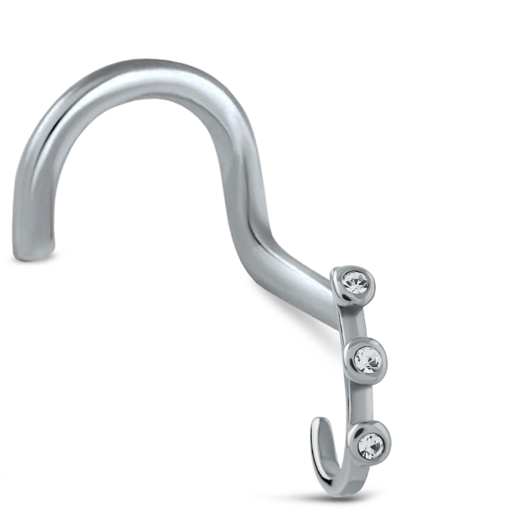 Triple CZ Nose Hugger Ring Stud 316L Surgical Steel 20G