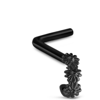 Surgical Steel Black Colored Nose Hugger L Bend Featuring a triple flower design