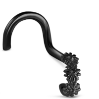 Surgical Steel Black Colored Nose Hugger Right Nose Screw Featuring a triple flower design