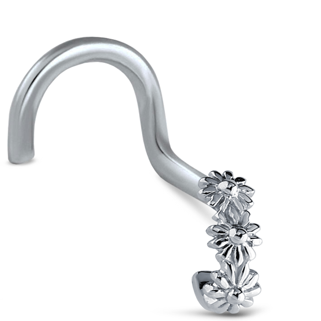 Surgical Steel Nose Hugger Right Nose Screw Featuring a triple flower design