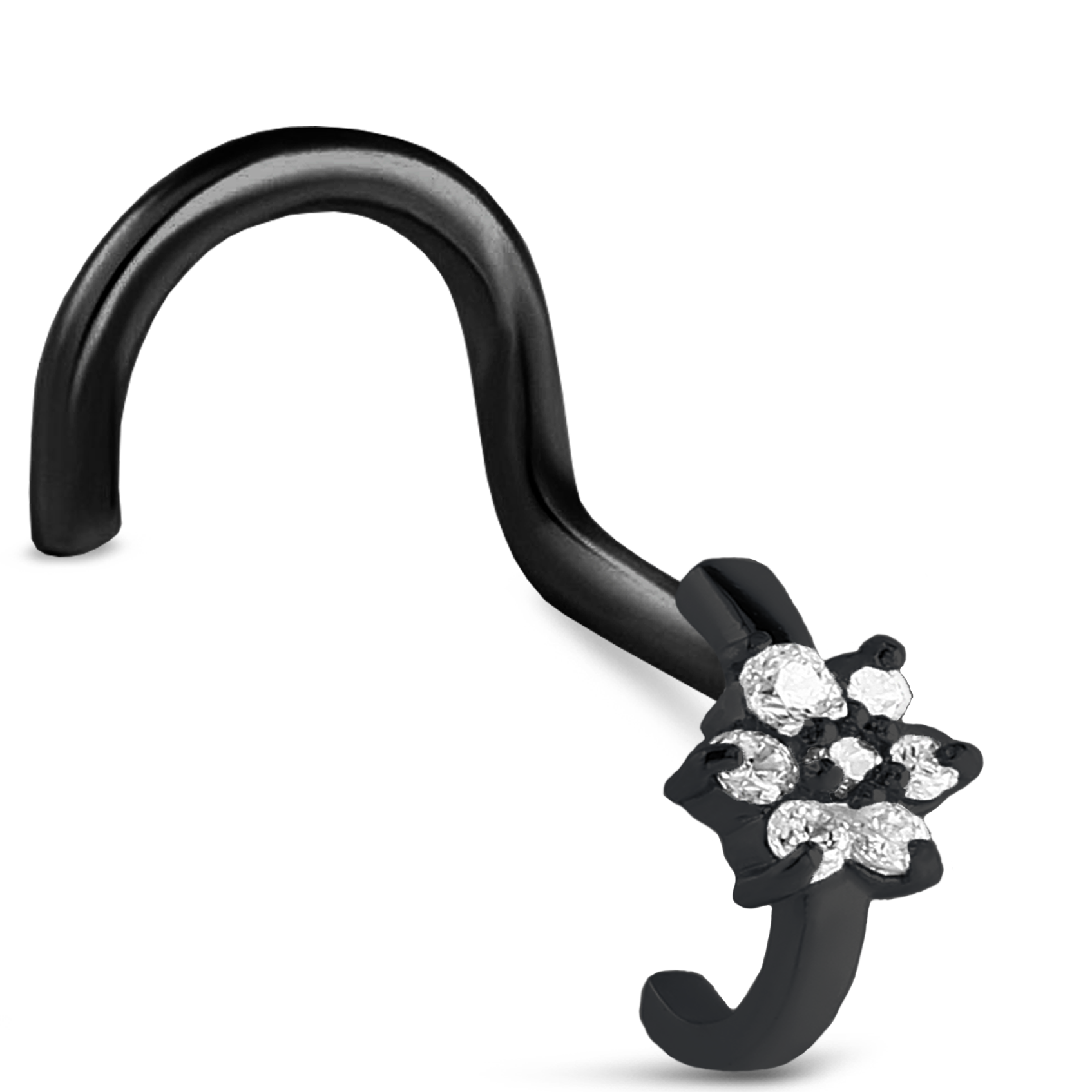 CZ Flower Nose Hugger Stud Ring 316L Surgical Steel 20G