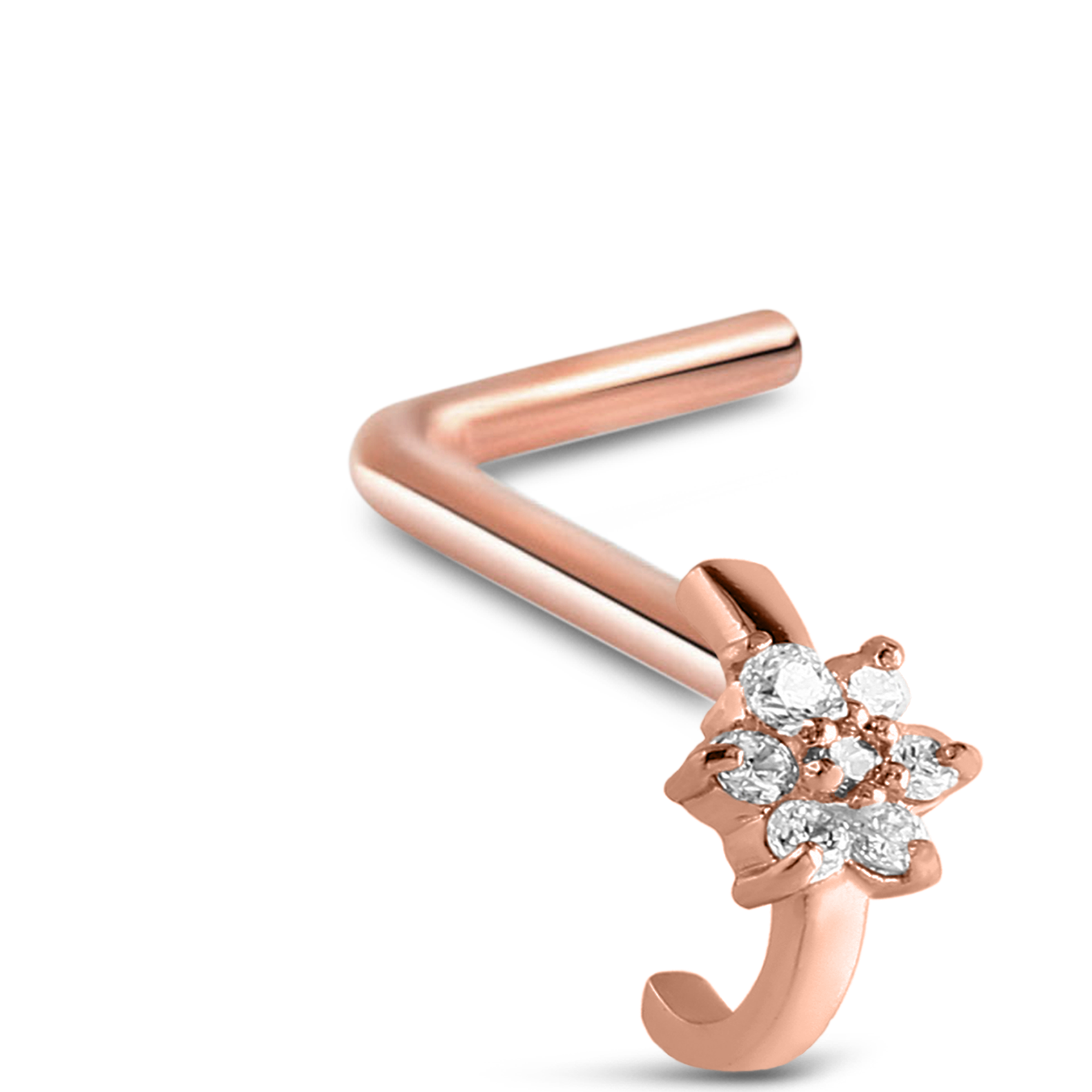 CZ Flower Nose Hugger Stud Ring 316L Surgical Steel 20G