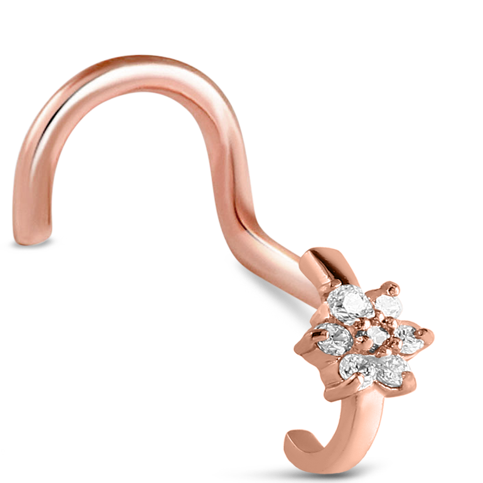 CZ Flower Nose Hugger Stud Ring 316L Surgical Steel 20G