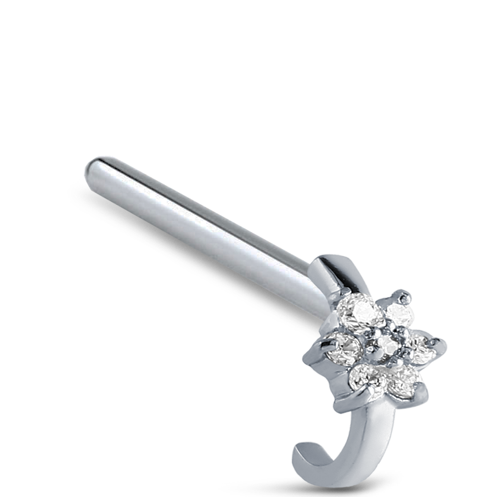 CZ Flower Nose Hugger Stud Ring 316L Surgical Steel 20G