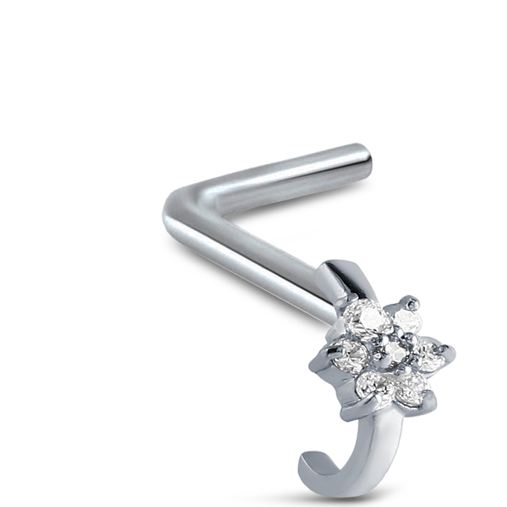 CZ Flower Nose Hugger Stud Ring 316L Surgical Steel 20G