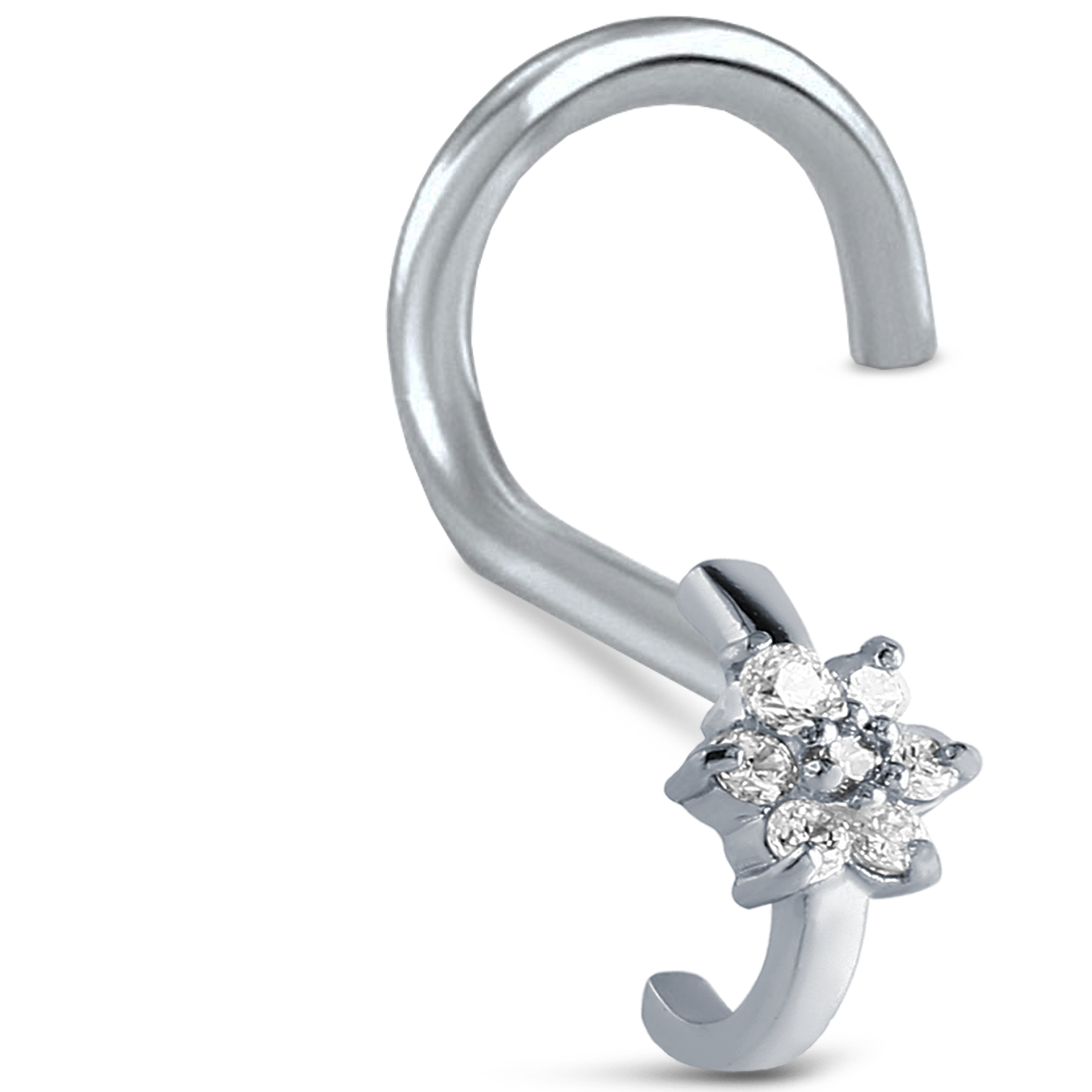CZ Flower Nose Hugger Stud Ring 316L Surgical Steel 20G