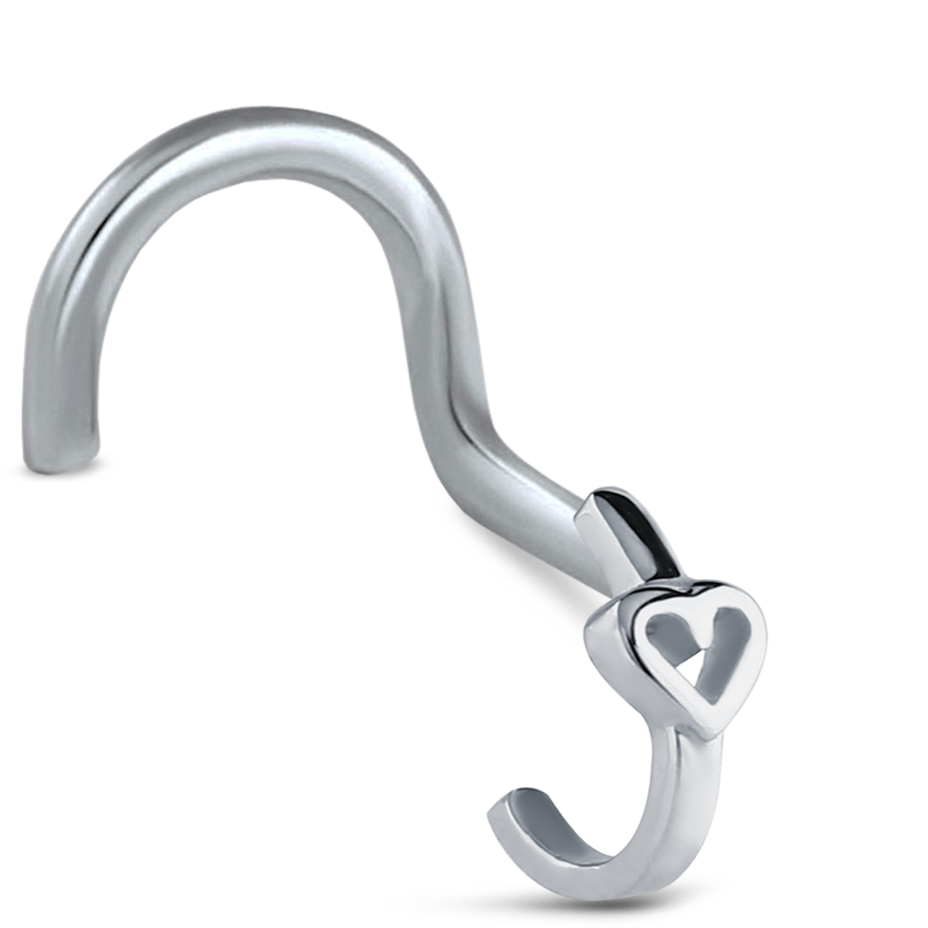 Surgical Steel Nose Hugger Right Nose Screw Featuring a hollow Heart design