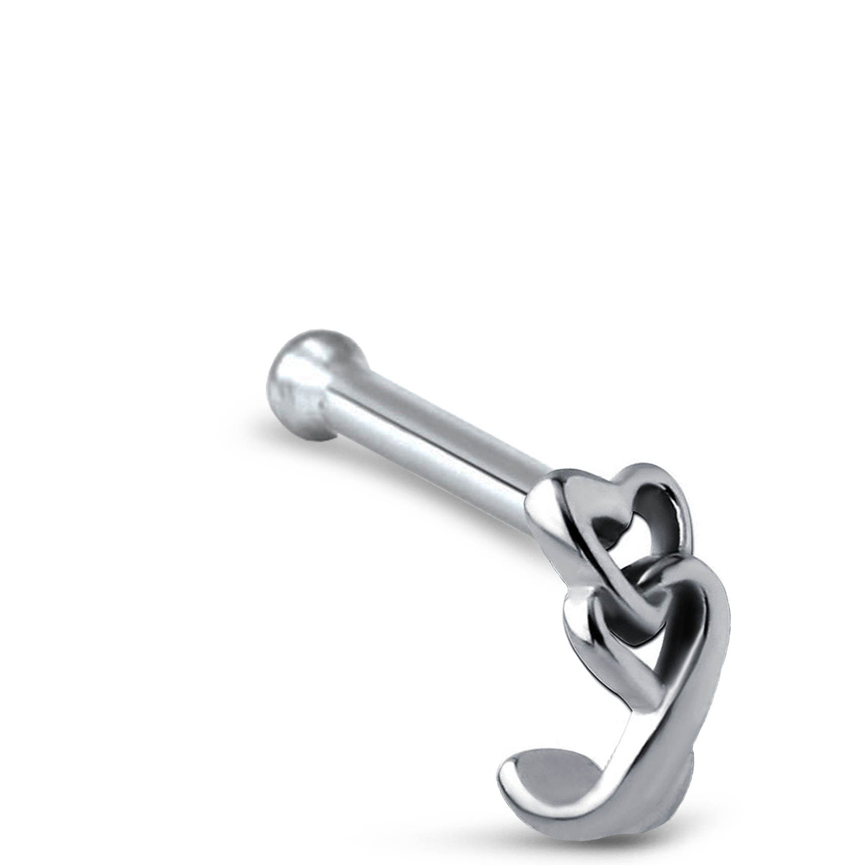 Linked Hearts Nose Hugger Stud 316L Surgical Steel 20G