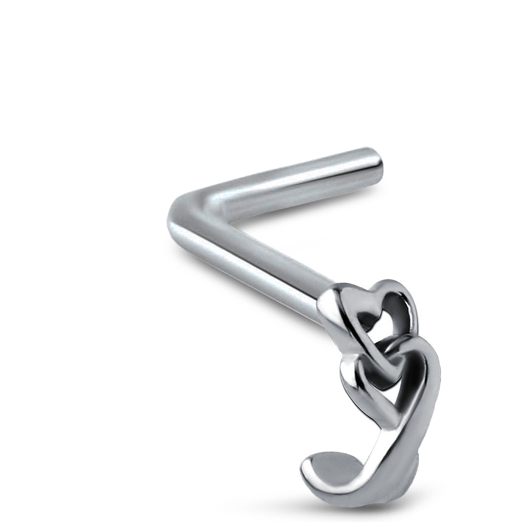 Linked Hearts Nose Hugger Stud 316L Surgical Steel 20G