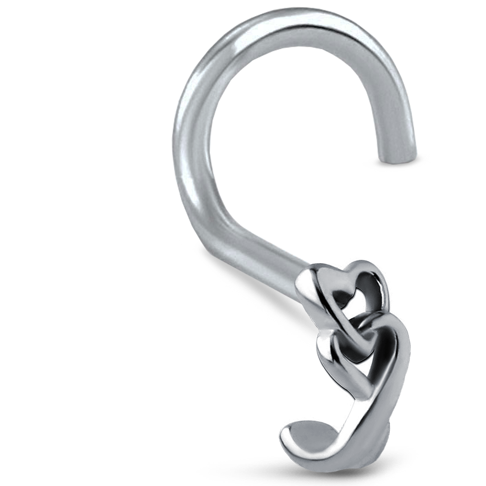 Linked Hearts Nose Hugger Stud 316L Surgical Steel 20G