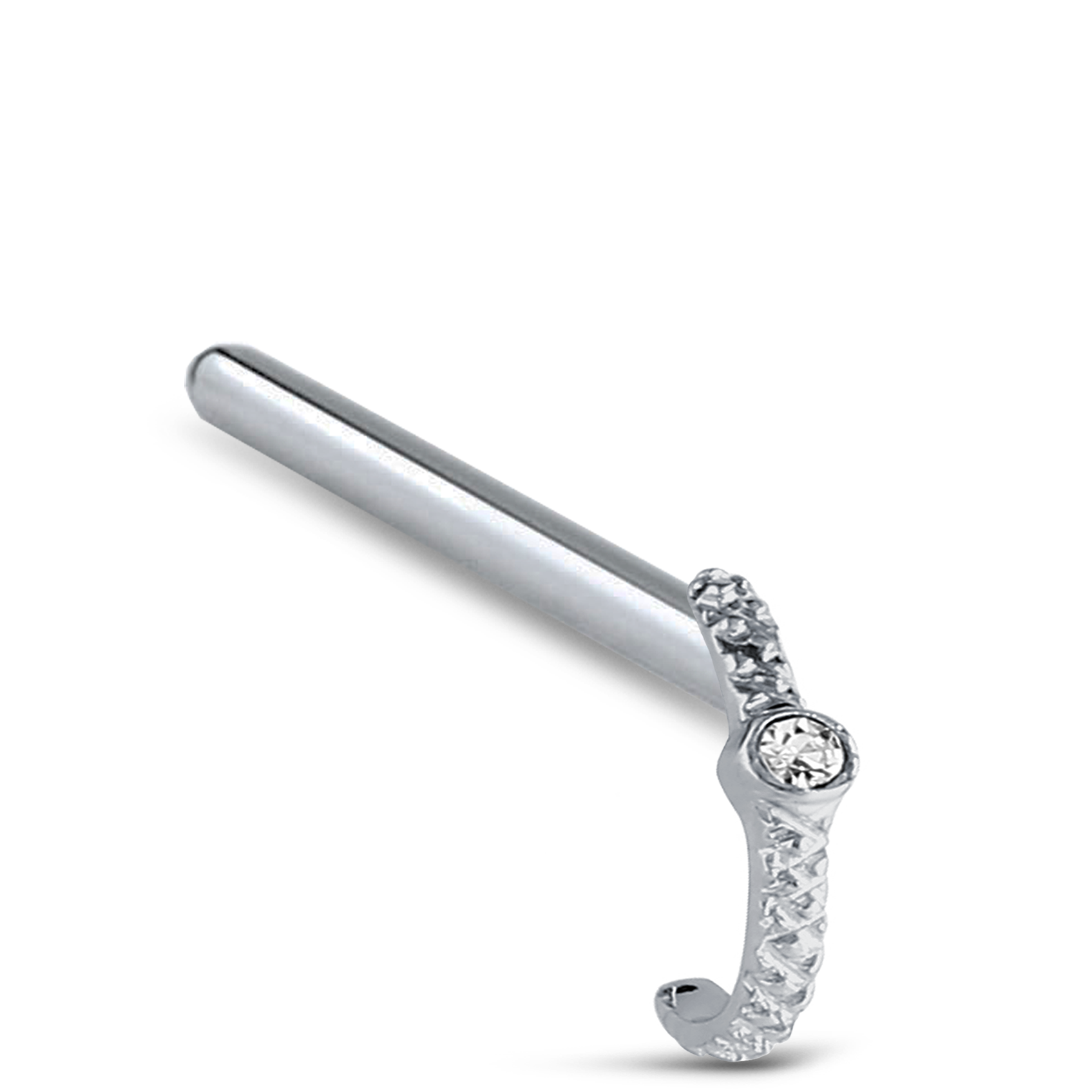Single CZ Nose Hugger Stud Ring 316L Surgical Steel 20G