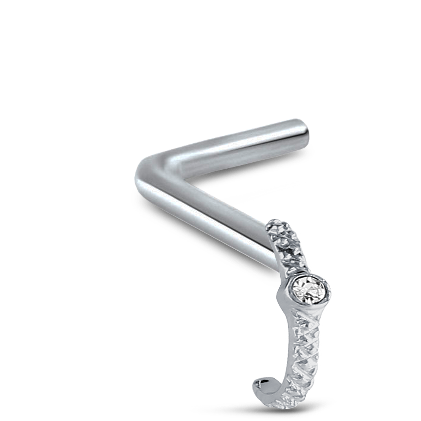 Single CZ Nose Hugger Stud Ring 316L Surgical Steel 20G