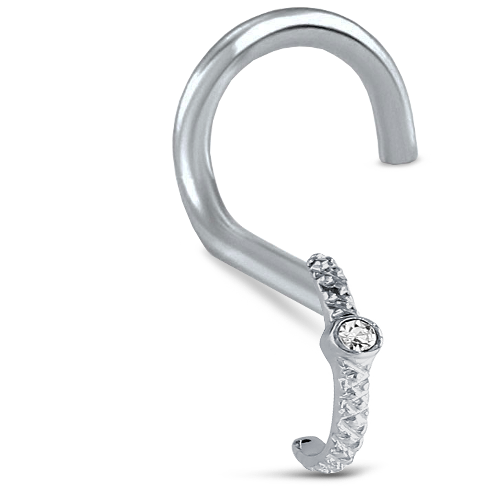 Single CZ Nose Hugger Stud Ring 316L Surgical Steel 20G