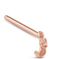 Surgical Steel Rose Colored Single Studded Nose Hugger 15mm Straight