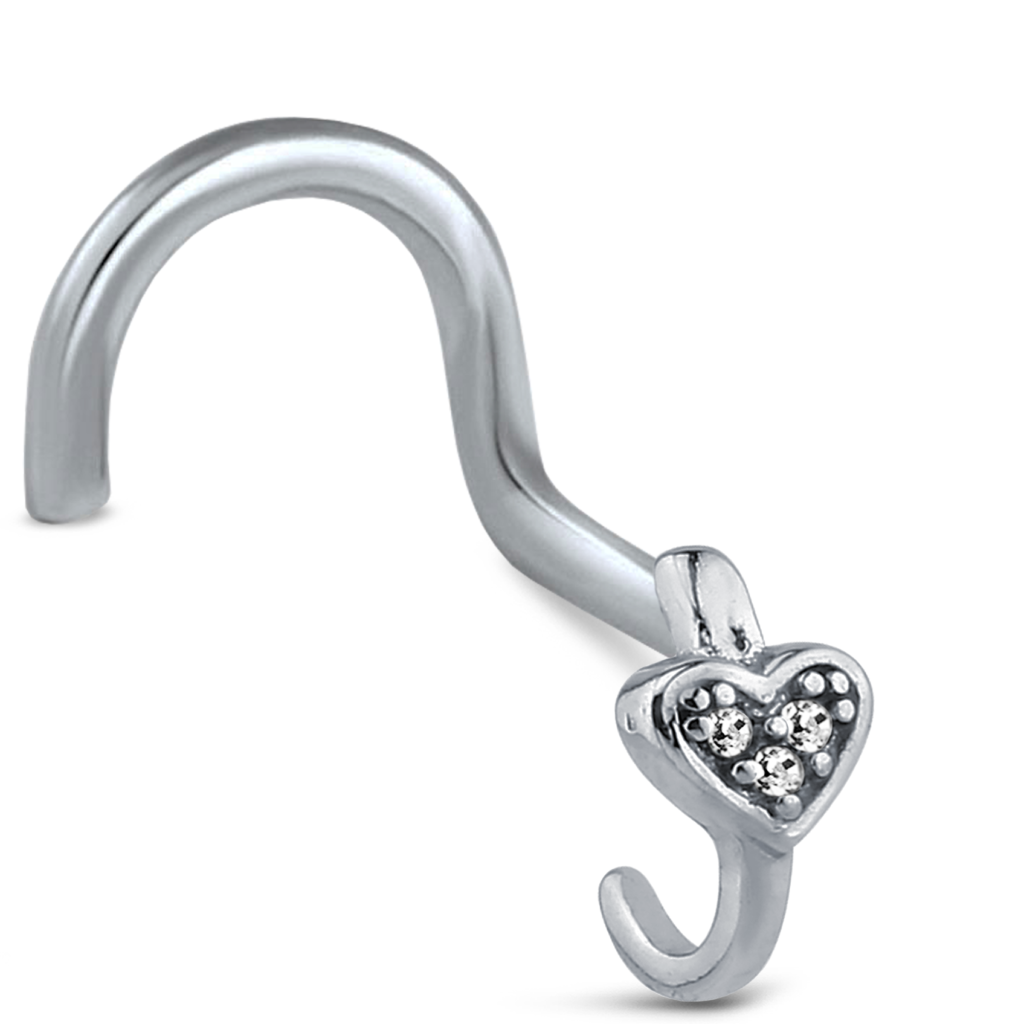 Surgical Steel Studded Heart Nose Hugger right nose screw