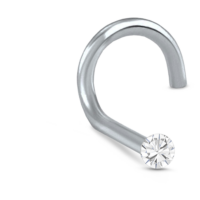 Surgical Steel Glued Nose Stud Left Nose Screw with clear 1.5mm Stone