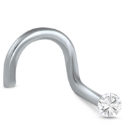 Surgical Steel Glued Nose Stud Right Nose Screw with clear 1.5mm Stone