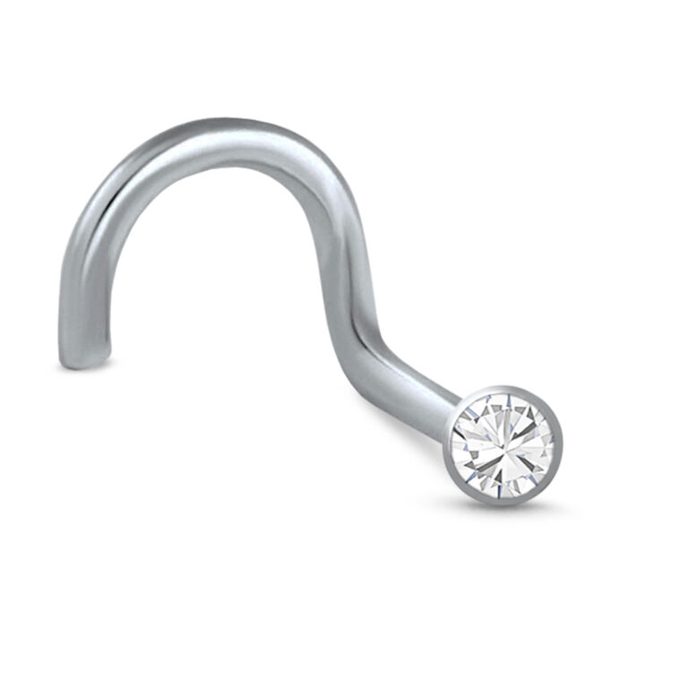 surgical steel right nostril screw nose stud featuring a 2mm clear cz bezel design