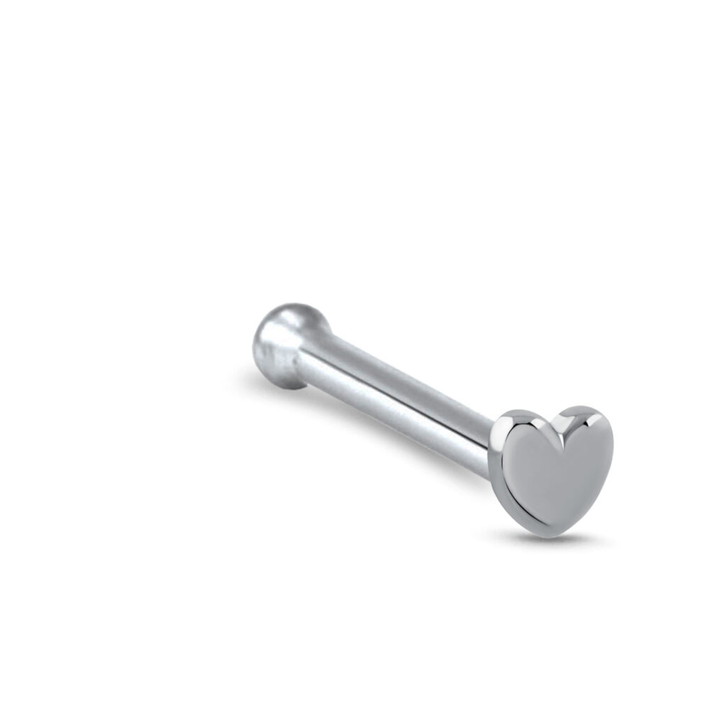 surgical steel nose bone stud featuring a 2mm heart design