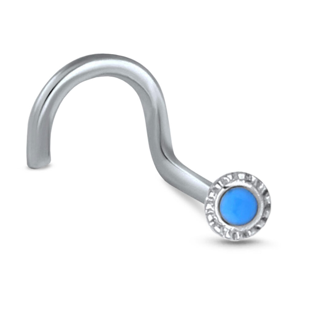 surgical steel right nostril screw nose stud featuring a blue sun design