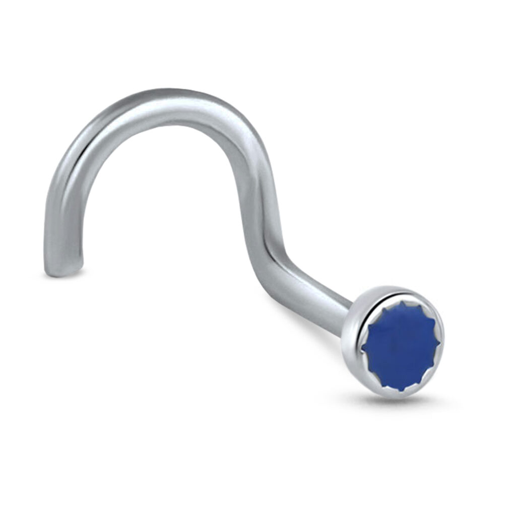 surgical steel right nostril screw nose stud featuring a round navy design