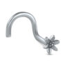 surgical steel nose stud in a right nostril screw style, featuring a flower design and showing the profile of the design