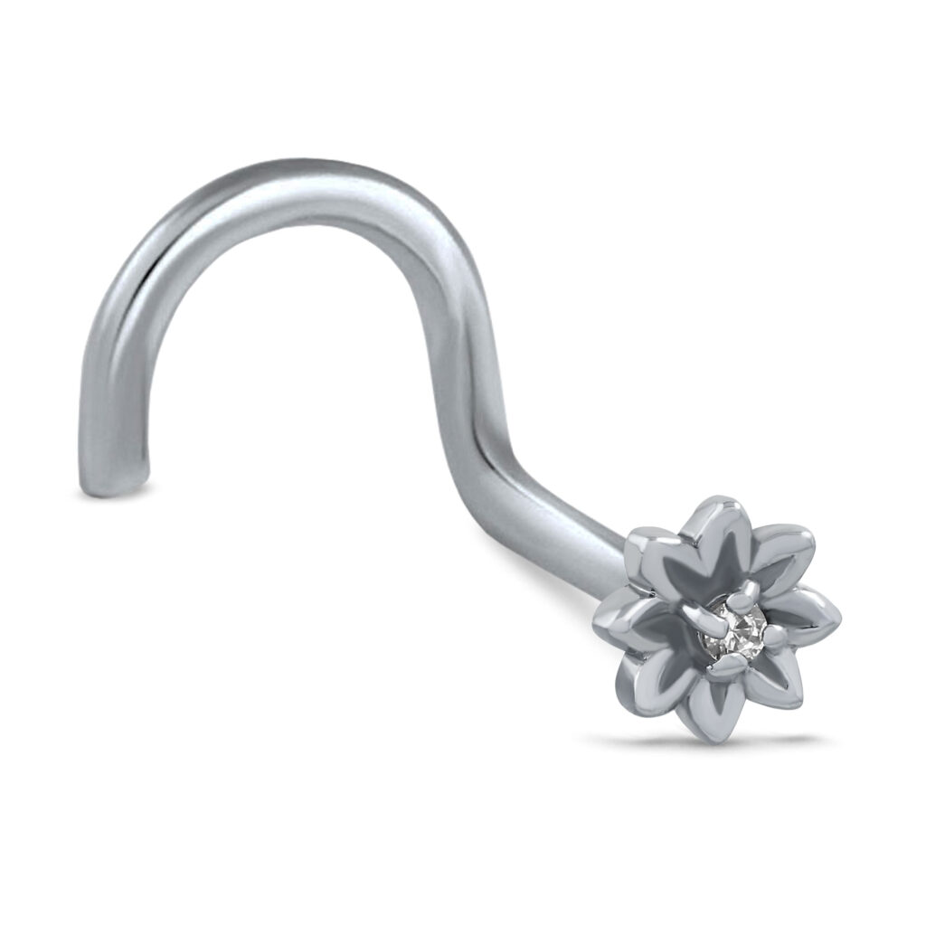 surgical steel right nostril screw nose stud featuring a flower design