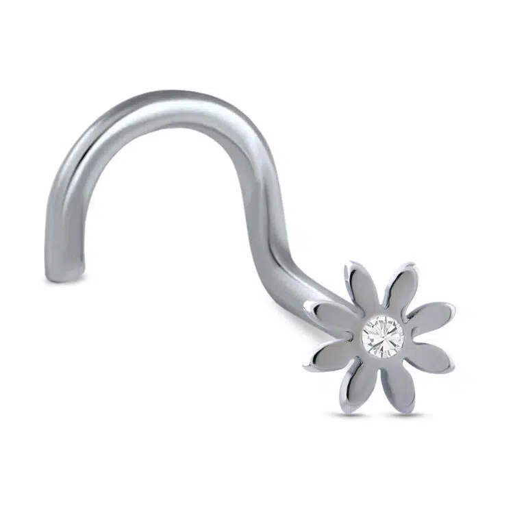 surgical steel right nostril screw nose stud featuring a flower design