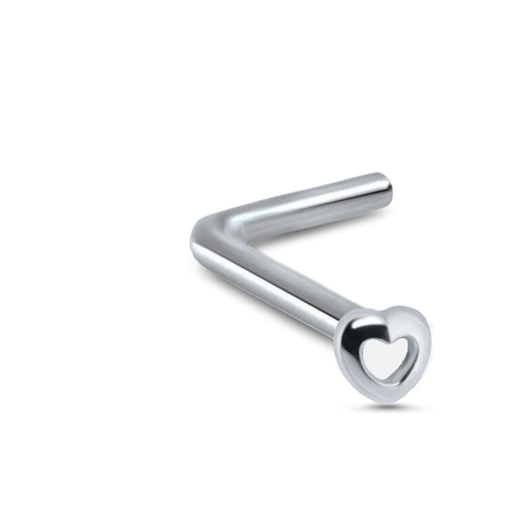 surgical steel lbend nose stud featuring a heart design