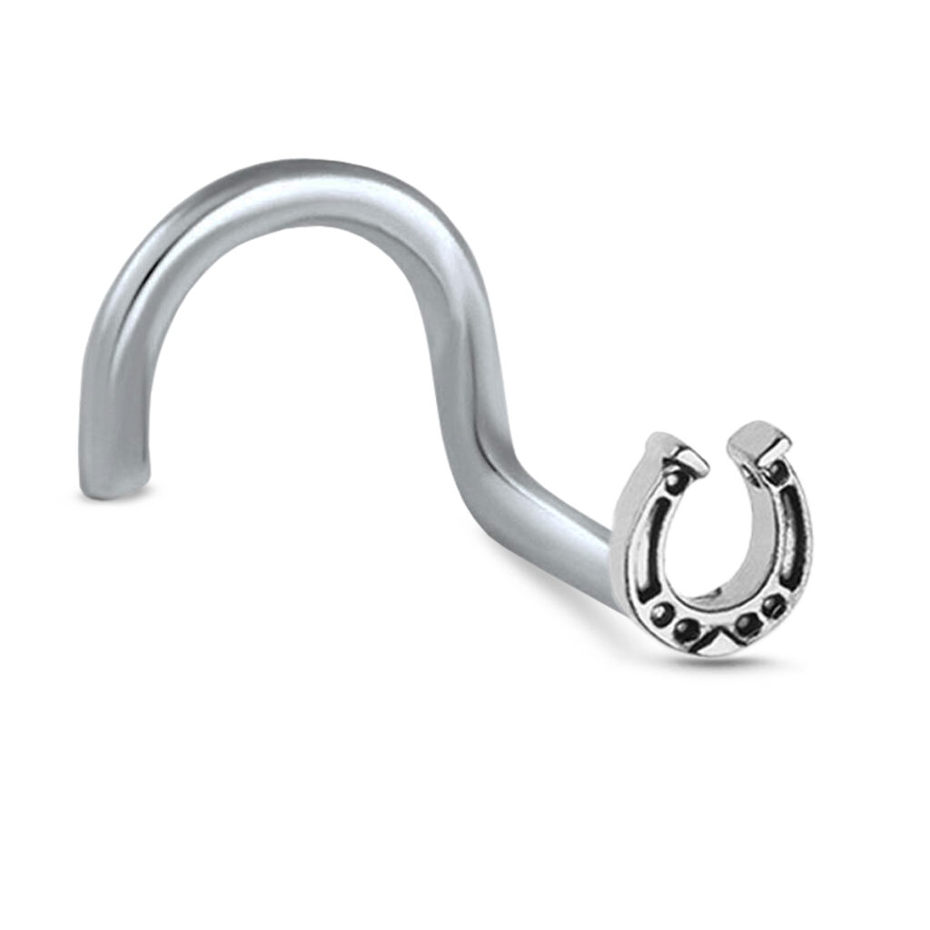 surgical steel right nostril screw nose stud featuring a horseshoe design