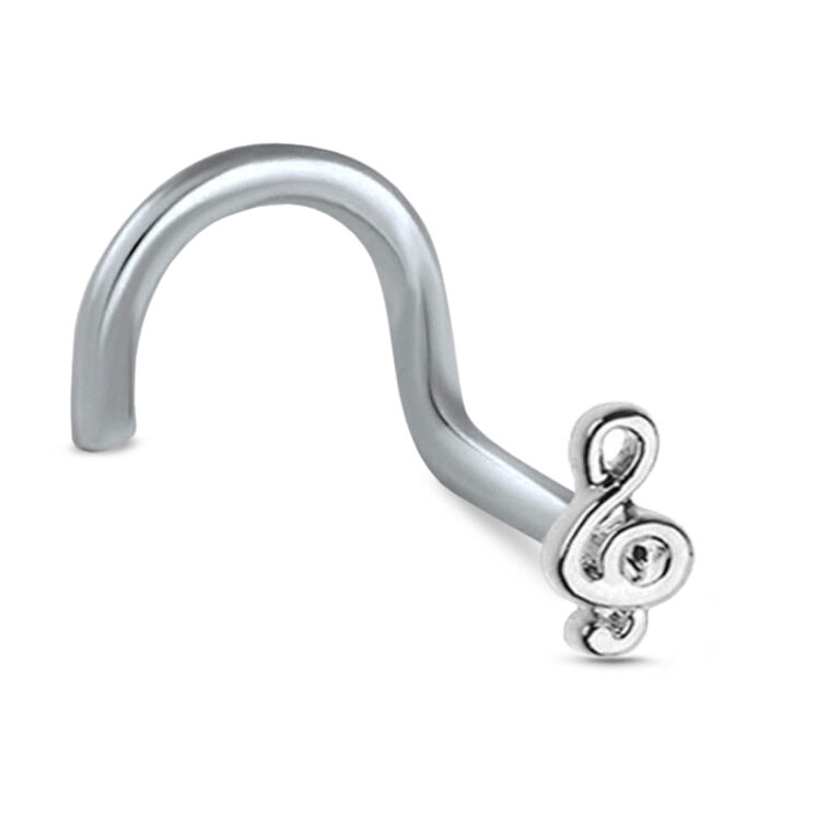 surgical steel right nostril screw nose stud featuring a music note design