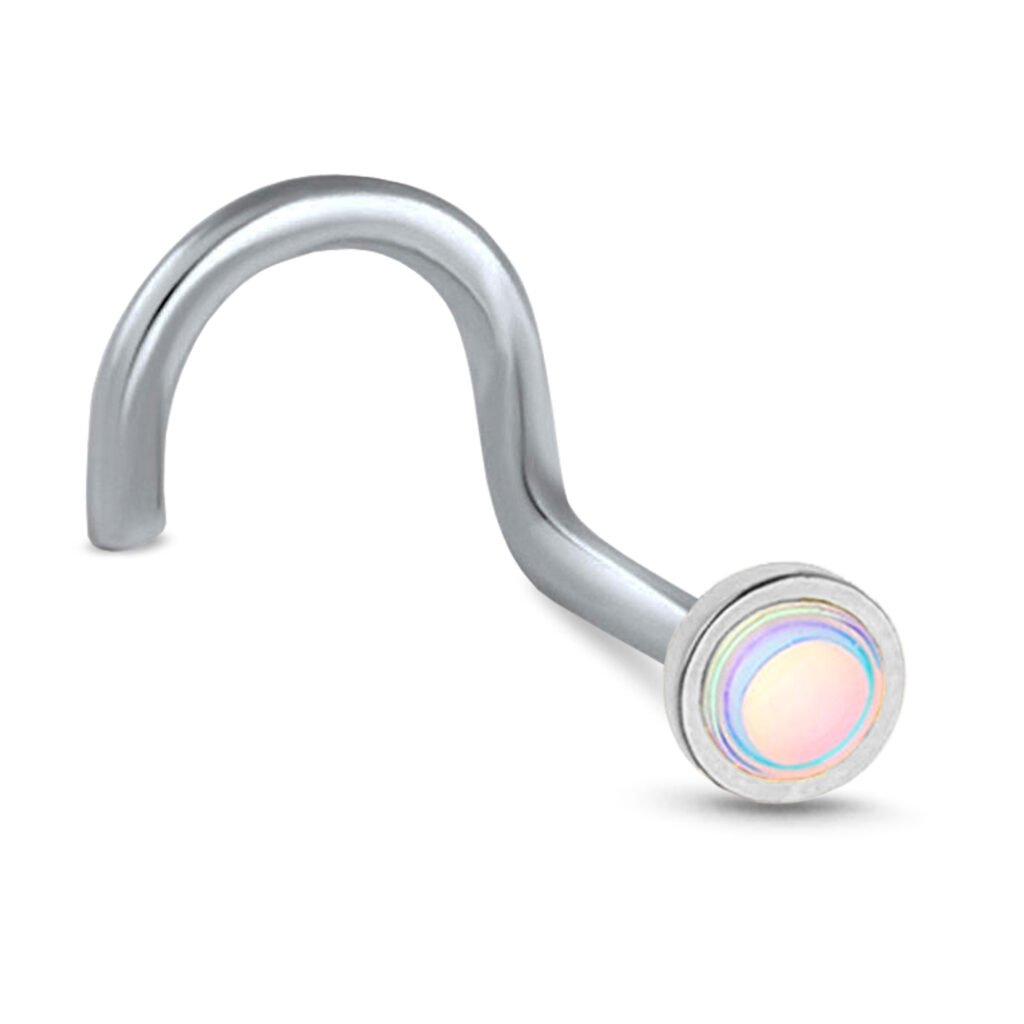 surgical steel right nostril screw nose stud featuring a 4mm revo illuminating stone