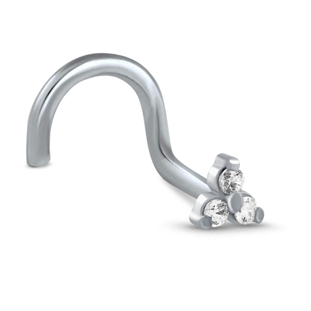 surgical steel right nostril screw nose stud featuring a trinity design