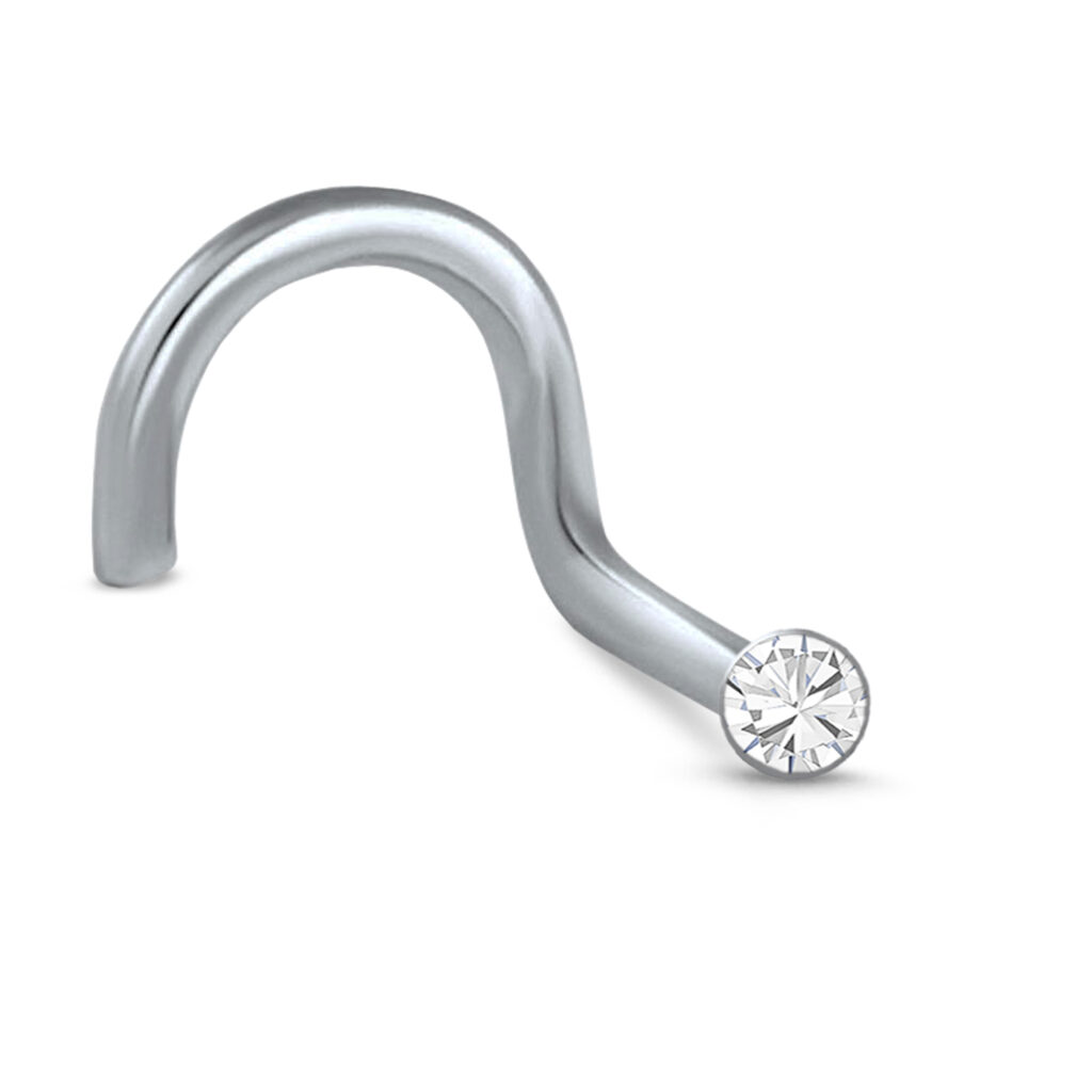 surgical steel right nostril screw nose stud featuring a 1.3mm micro clear cz design