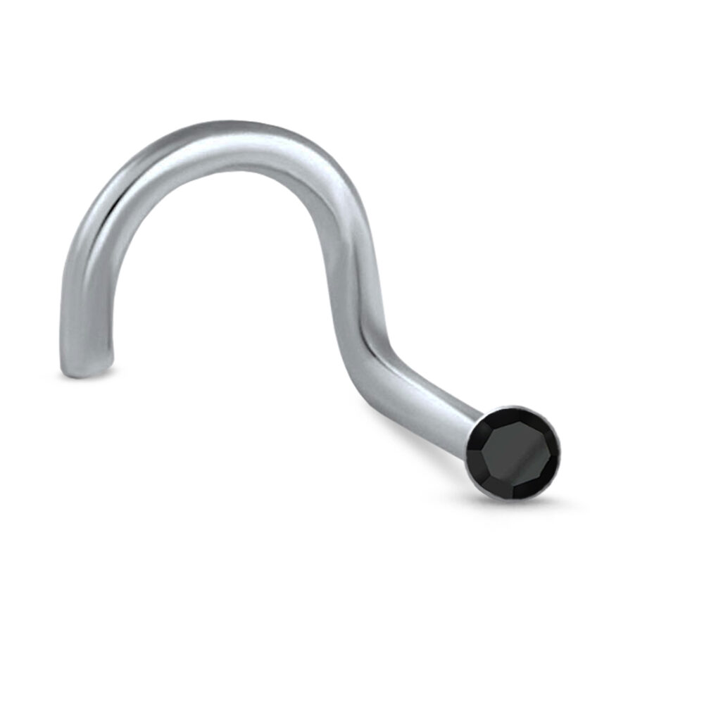 surgical steel right nostril screw nose stud featuring a 1mm micro black cz design