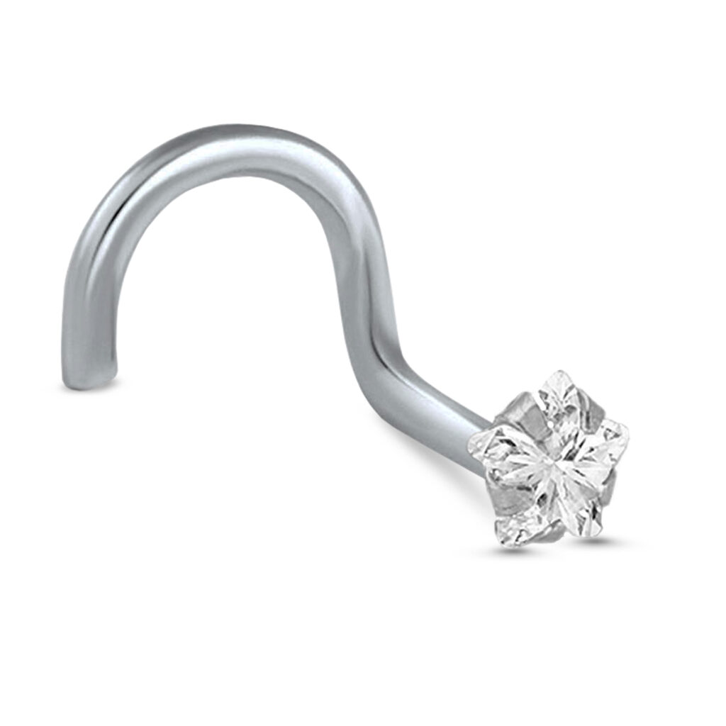 surgical steel right nostril screw nose stud featuring a clear cz star design