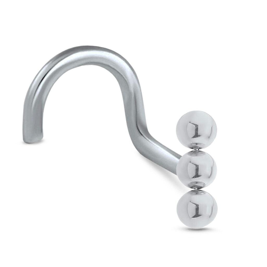 surgical steel right nostril screw nose stud featuring a triple ball design