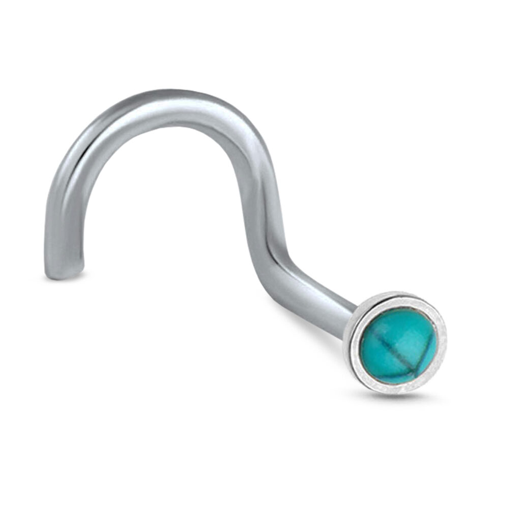 surgical steel right nostril screw nose stud featuring a faux turquoise stone design