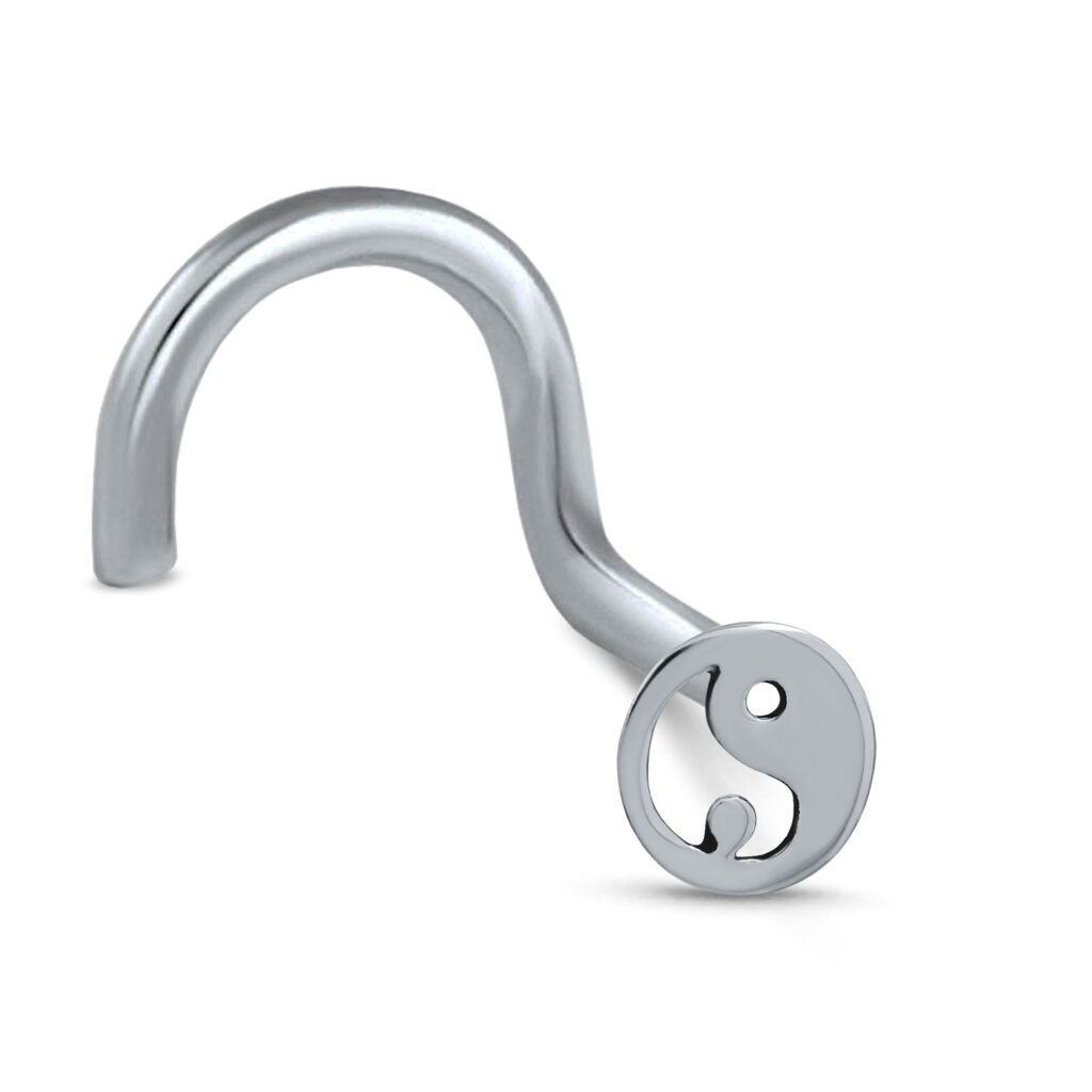 surgical steel right nostril screw nose stud featuring a yin yang design