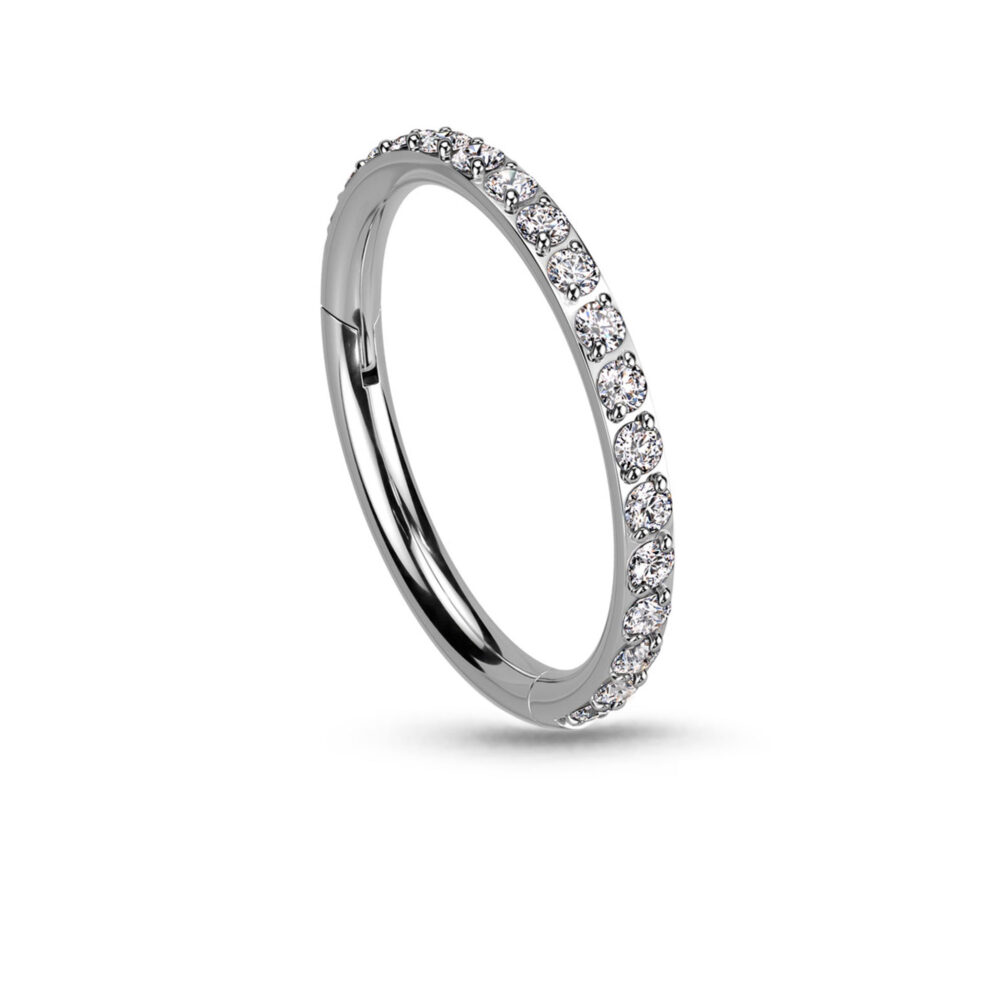 Paved Hinged Clicker Nose Ring Hoop 316L Surgical Steel