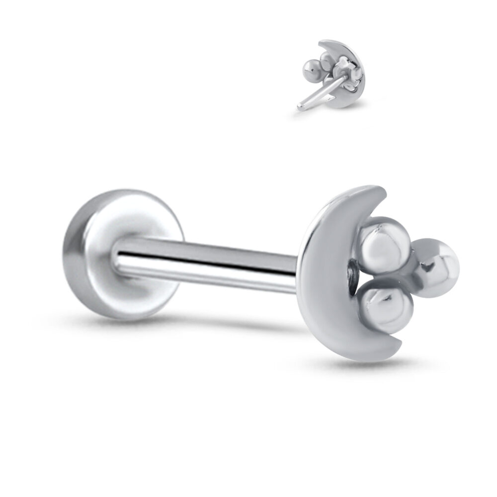 Crescent Moon Ball Cluster Labret Style Threadless Push Pin Surgical Steel Stud - Image 2