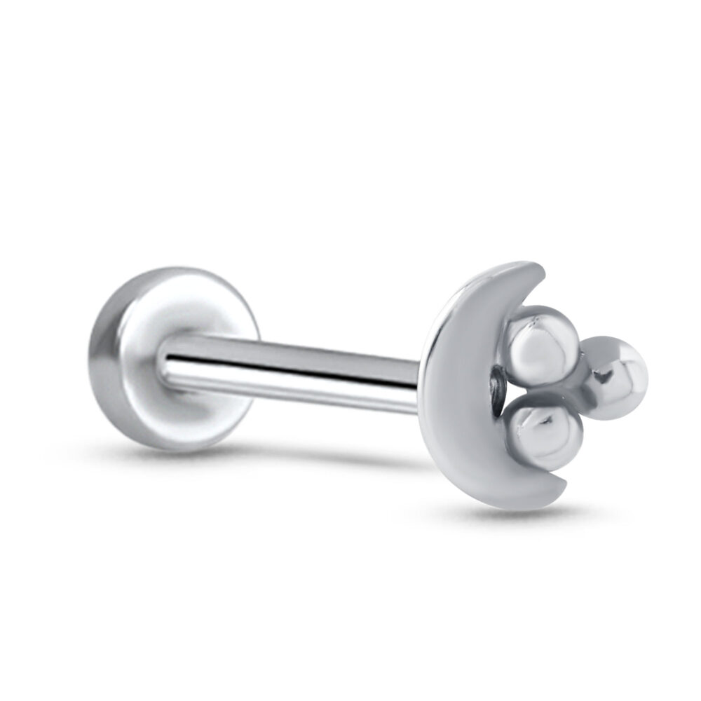 Crescent Moon Ball Cluster Labret Style Threadless Push Pin Surgical Steel Stud
