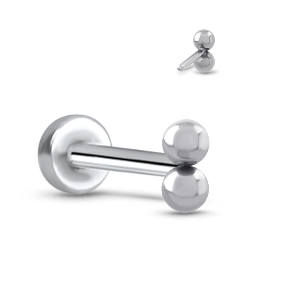 Double Ball Labret Style Threadless Push Pin Surgical Steel Stud - Image 2