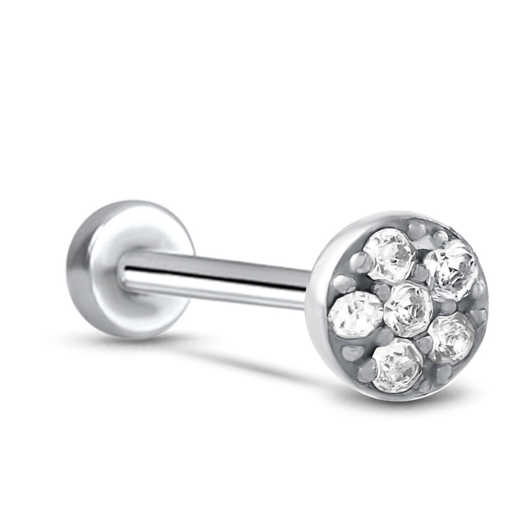 steel screw style labret with a circle design